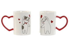 DKD Home Decor Mug Scandi Rojo Blanco 8 x 9.5 x 24 cm Set de 2
