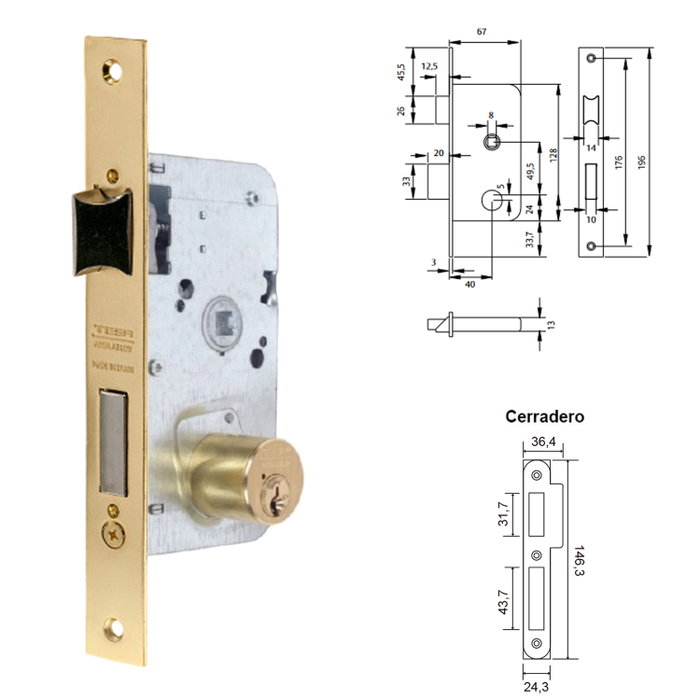 TESA Cerradura de embutir 2010/40 HL