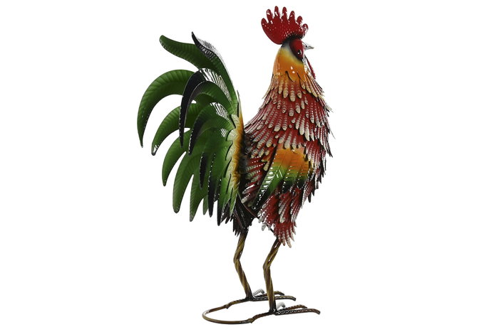 DKD Home Decor Figura de Metal Gallo y Gallina Set de 2 Piezas Multicolor