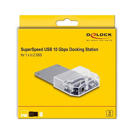 DeLOCK Estación de Acoplamiento USB Type-C para 1 x U.2 SSD, USB 3.2 Gen 2, 10 Gbit/s, Negro, Plug & Play, Soporte UASP, Compatible con Windows, Mac, Linux