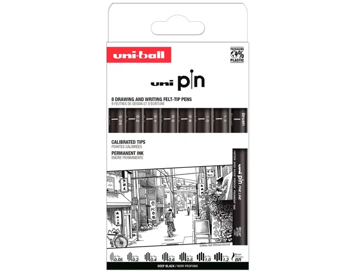 Uniball PIN Clásico II Set de 8 Rotuladores Calibrados Negro Uniball PIN Clásico II Set de 8 Rotuladores Calibrados Negro