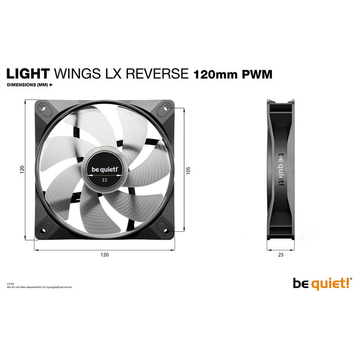 Be Quiet! Light Wings LX PWM Reverse Black Ventilador 120mm RGB PWM Be Quiet! Light Wings LX PWM Reverse Black Ventilador 120mm RGB PWM