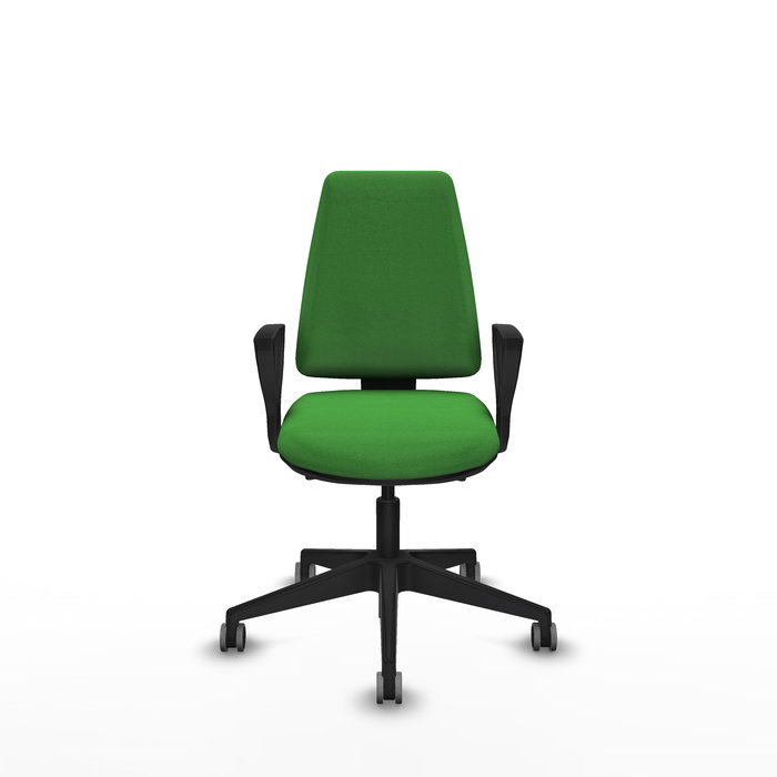 Silla de oficina Elche con mecanismo Asincro tapizada con Tela color Verde. Equipada con Base piramidal negra, Brazos fijos y Ruedas 65 mm parqué Silla de oficina Elche con mecanismo Asincro tapizada con Tela color Verde. Equipada con Base piramidal negra, Brazos fijos y Ruedas 65 mm parqué