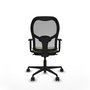 Silla de oficina Jorquera con mecanismo Sincro tapizada con Tela color Verde oliva y malla color Gris. Equipada con lumbar 1D, Brazos 1D y Ruedas 65mm nailon