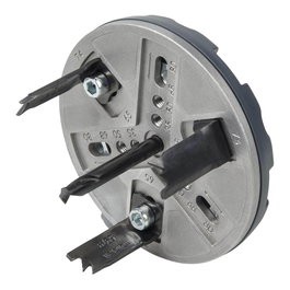 Wolfcraft Sierra de Corona Ajustable ø35 - 80 mm con Llaves Allen, Vástago Triangular, para Yeso y Madera Blando, 1000-1500 RPM Máx.