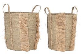 DKD Home Decor Set de 2 Cestas de Seagrass Natural 42x42x58 cm
