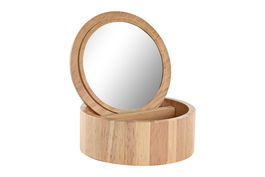 DKD Home Decor Joyero Basicos Natural 13 x 6 x 13 cm (2 Unidades) Hevea / Rubberwood Espejo