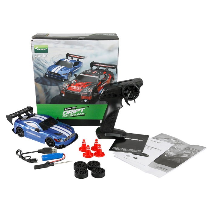 AMEWI Drift Racing Car 4WD 1:24 RTR azul con iluminación inferior