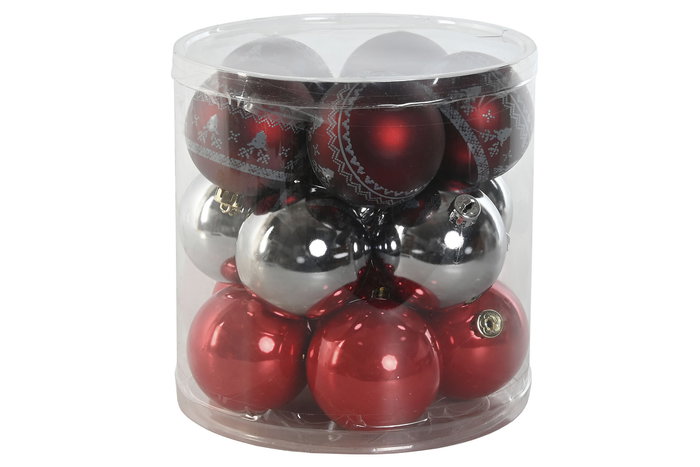 DKD Home Decor Bola Decoración Navidad Tradicional 8cm Rojo Plateado Set 15 Piezas 21.5 x 22.5 x 21.5 cm
