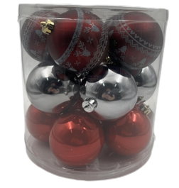 DKD Home Decor Set de 15 Bolas de Decoración Navideña Rojas y Plateadas de 8cm