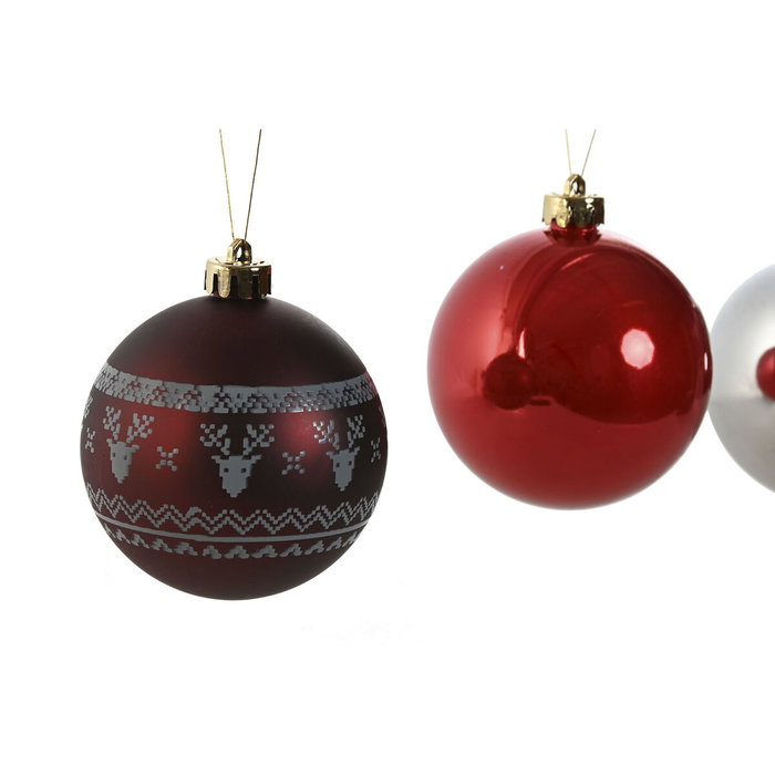 DKD Home Decor Set de 15 Bolas de Decoración Navideña Rojas y Plateadas de 8cm