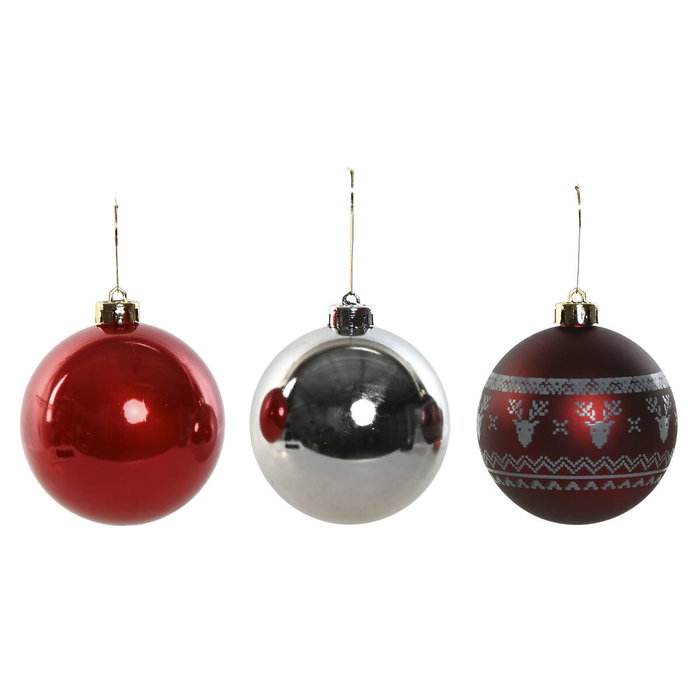 DKD Home Decor Set de 15 Bolas de Decoración Navideña Rojas y Plateadas de 8cm