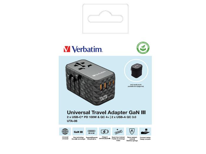 Verbatim UTA-06 Adaptador de Viaje Universal GaN III 100W