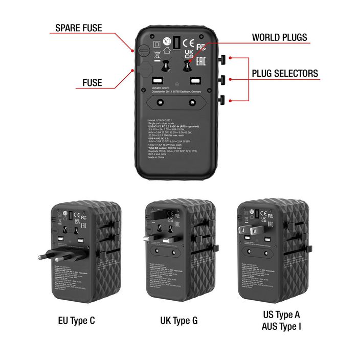 Verbatim UTA-06 Adaptador de Viaje Universal GaN III 100W