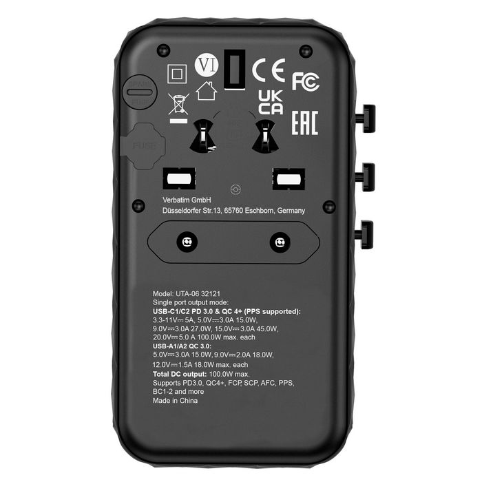 Verbatim UTA-06 Adaptador de Viaje Universal GaN III 100W de 5 Puertos Verbatim UTA-06 Adaptador de Viaje Universal GaN III 100W de 5 Puertos
