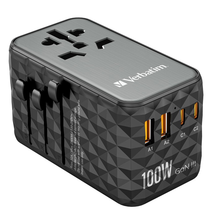 Verbatim UTA-06 Adaptador de Viaje Universal GaN III 100W de 5 Puertos Verbatim UTA-06 Adaptador de Viaje Universal GaN III 100W de 5 Puertos
