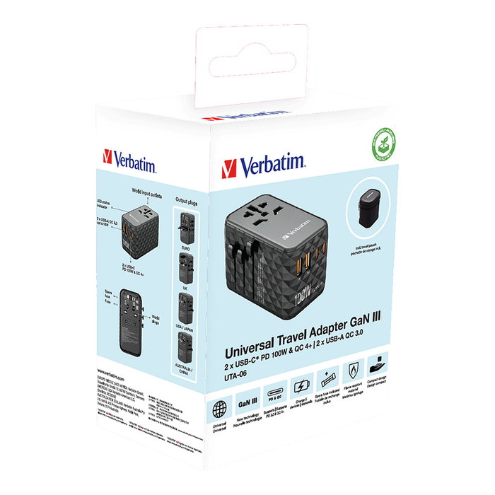 Verbatim UTA-06 Adaptador de Viaje Universal GaN III 100W