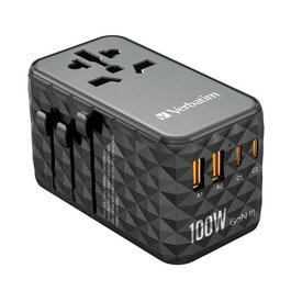 Verbatim Adaptador de Viaje Universal con 2 Puertos USB-C y 2 Puertos USB-A, Carga Rápida hasta 100W