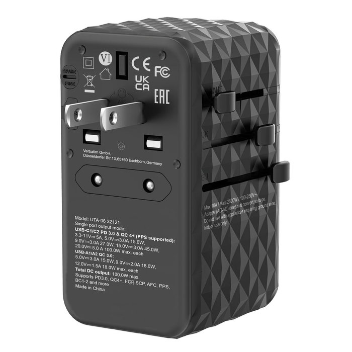 Verbatim UTA-06 Adaptador de Viaje Universal GaN III 100W