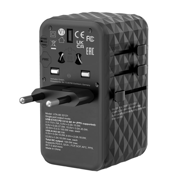 Verbatim UTA-06 Adaptador de Viaje Universal GaN III 100W