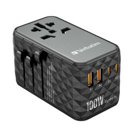 Verbatim UTA-06 Adaptador de Viaje Universal GaN III 100W con 2x USB-C y 2x USB-A