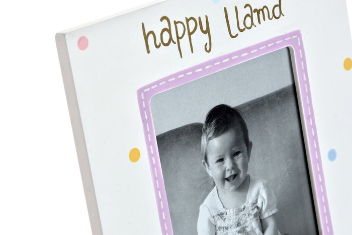 DKD Home Decor Marco de Fotos Happy Llama Blanco y Rosa 10x15 cm