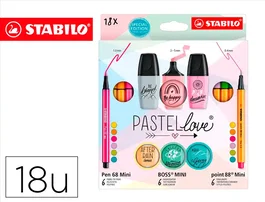 Stabilo Pastellove Collection Set Estuche 6 Rotuladores Pen 68 Mini, 6 Point 88 Mini y 6 Boss Mini Surtidos 18 Unidades
