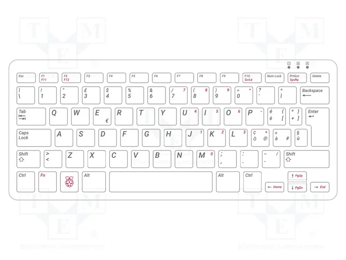 RASPBERRY PI Teclado Blanco y Rojo con Disposición IT
