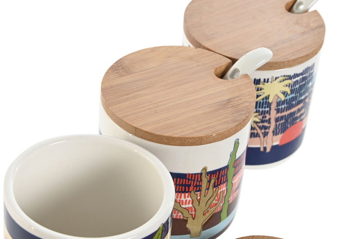 DKD Home Decor Azucarero Dolomite Bambu Teide 7,5x7,5x7,5 Surtido de 3 Unidades