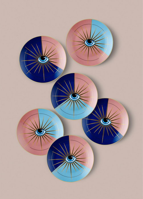 Hermia DNR0081 Platos de Postre de Porcelana 20x20x2 cm (6 Piezas)