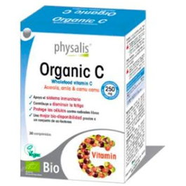 PHYSALIS Organic C Bio 30Comprimidos - Vitamina C para el Sistema Inmunitario y Energía, Ayuda contra la Fatiga y Mejora Absorción de Hierro, 1000mg