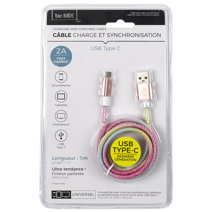 Be Mix Cable Usb Tipo C Carga Rápida Rainbow 1 Metro para Smartphones, Tabletas y Ordenadores Be Mix Cable Usb Tipo C Carga Rápida Rainbow 1 Metro para Smartphones, Tabletas y Ordenadores
