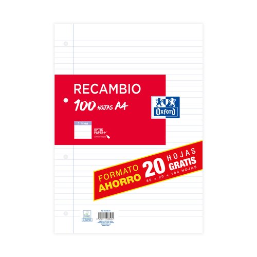Oxford Recambio Classic 100H A4 Rojo
