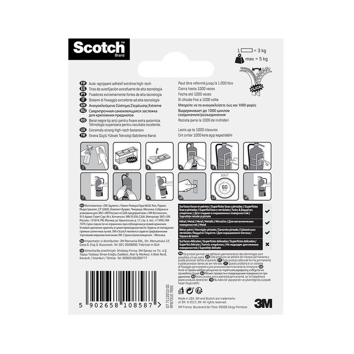 Scotch Tira Autofijación Extreme Negra 25x76mm Máx 5kg 2 Unidades