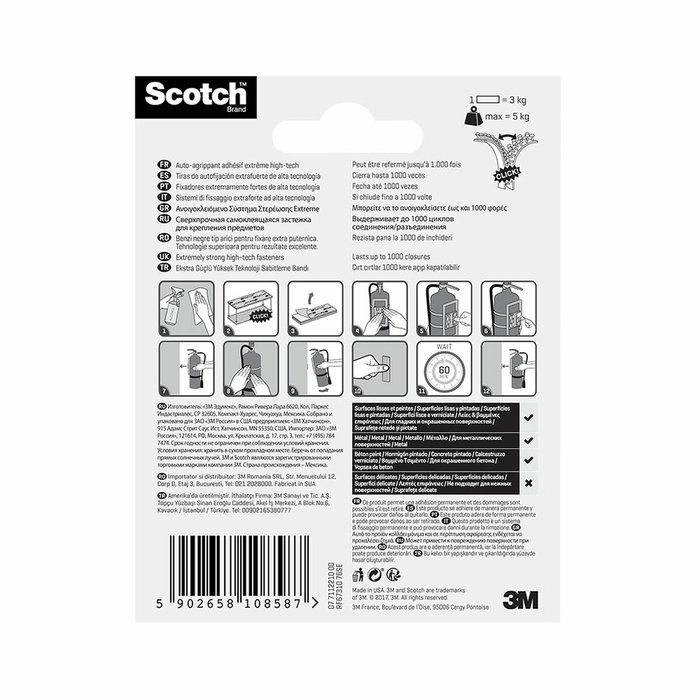 Scotch Extreme Tira de autofijación negra 25x76mm, 2 uds
