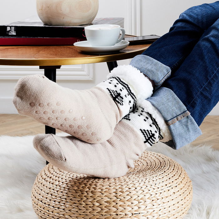 Sensly Calcetines Dibujo Abeto Antideslizantes Forro Borreguito Talla 39/42