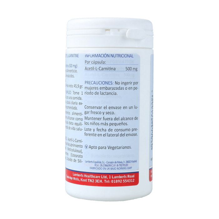 Lamberts Acetil L-Carnitina 500 mg 60 cápsulas