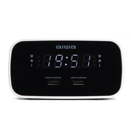 Aiwa CRU-19 Despertador Radio Reloj Negro con 2 Puertos USB Carga 5V 2.4A