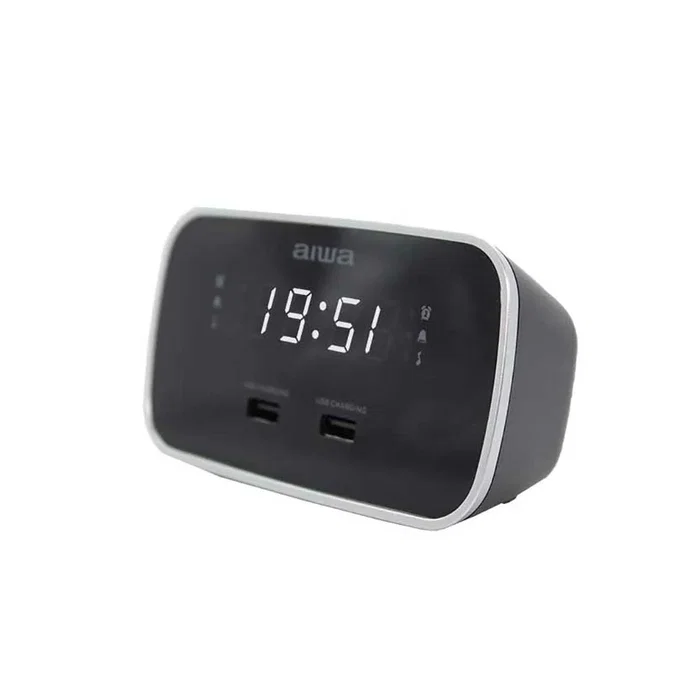 Aiwa CRU-19BK Reloj Despertador con Radio FM y Doble Puerto USB Negro