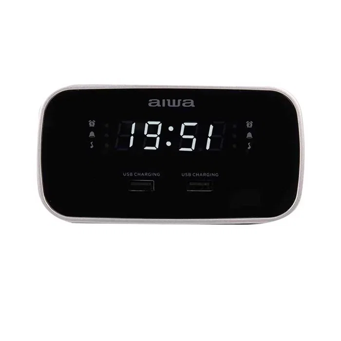Aiwa CRU-19BK Reloj Despertador con Radio FM y Doble Puerto USB Negro