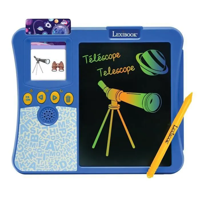 Lexibook AAAMF78148 Libro Ilustrado Interactivo Bilingüe con 200 Tarjetas Educativas y Tableta de Dibujo para un Aprendizaje Divertido