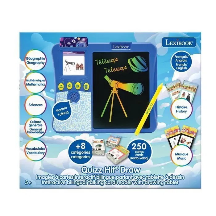 Lexibook AAAMF78148 Libro Ilustrado Interactivo Bilingüe con 200 Tarjetas Educativas y Tableta de Dibujo para un Aprendizaje Divertido