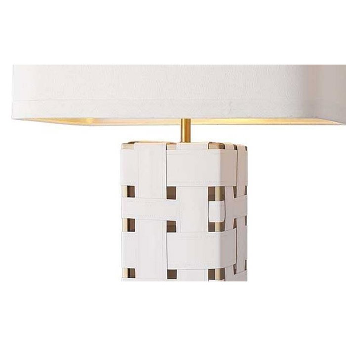 DKD Home Decor Lámpara de Sobremesa de Cuero y Lino Trenzado Blanco/Crudo DKD Home Decor Lámpara de Sobremesa de Cuero y Lino Trenzado Blanco/Crudo