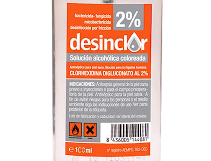 Desinclor Solución 2% Alcohólica, Antiséptico y Fungicida con Clorhexidina, Bote 100 ml