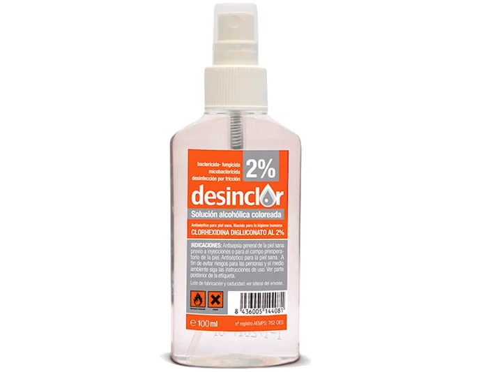 Desinclor Solución 2% Alcohólica, Antiséptico y Fungicida con Clorhexidina, Bote 100 ml