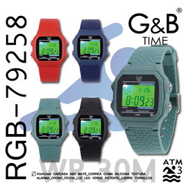 G&B TIME Reloj LCD WR30M Unisex Cuadrado