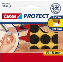 Tesa Protector Antirrasguños Fieltro, Marrón, Ø18 mm, Blister 16 Unidades