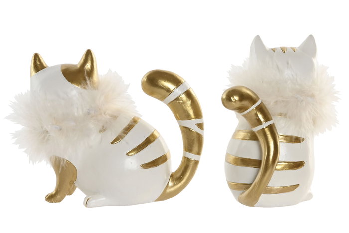 DKD Home Decor Figura de Gato en Resina, Surtido de 2 Modelos, Blanco y Dorado