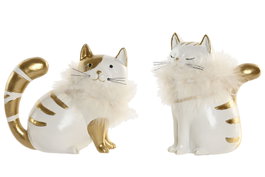 DKD Home Decor Figura de Gato en Resina, Surtido de 2 Modelos, Blanco y Dorado