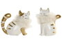 DKD Home Decor Figura de Gato en Resina, Surtido de 2 Modelos, Blanco y Dorado